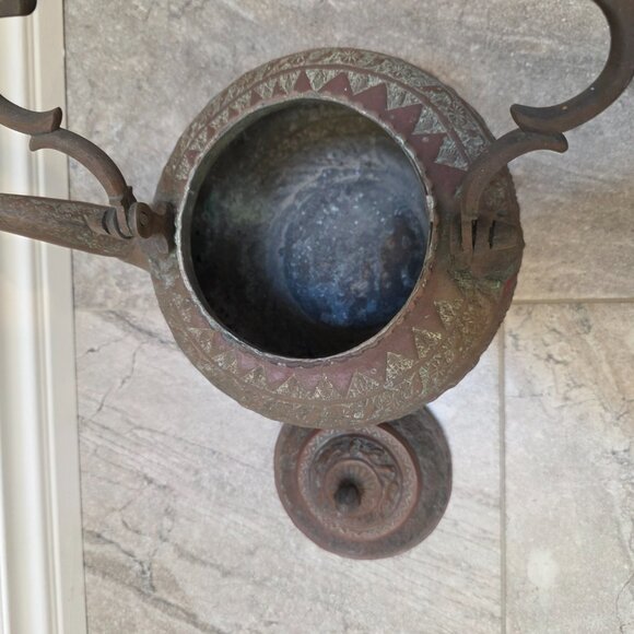 Antique Middle Eastern Persian Qajar Handmade Tin Cooper Kettle Coffee Tea Pot - Picture 7 of 11